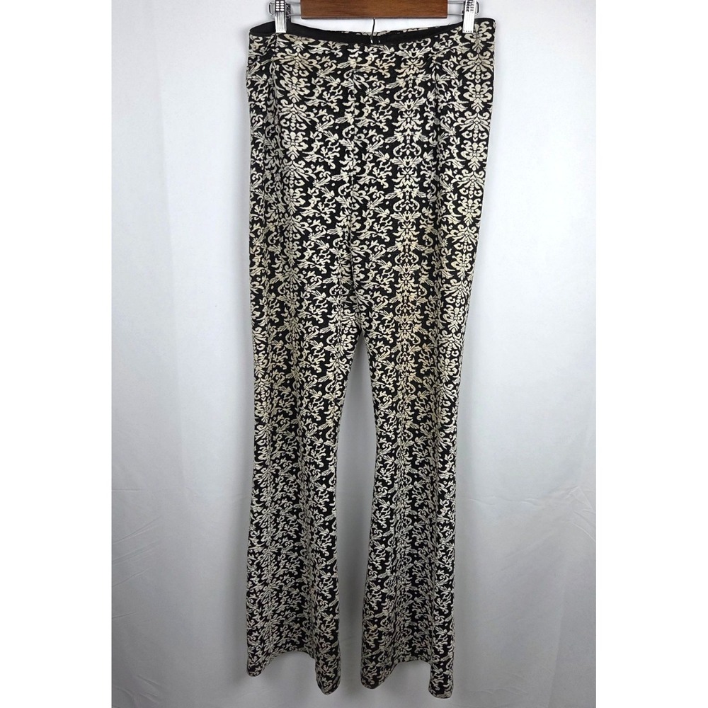 Anthropologie Damask Print Pants‎ High-Rise Flare Stretch Medium Black White - Picture 3 of 13